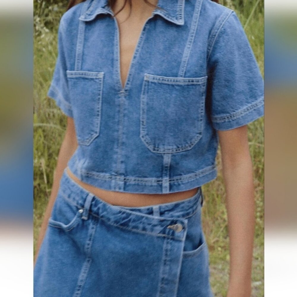 ZARA Z1975 CROPPED DENIM SHIRT